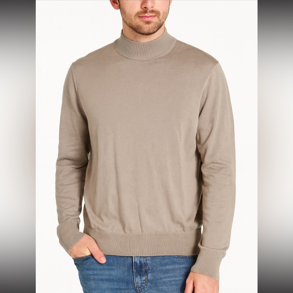 Baracuta Silk Cotton Mock Neck Sweater – Taupe Beige, Size XL